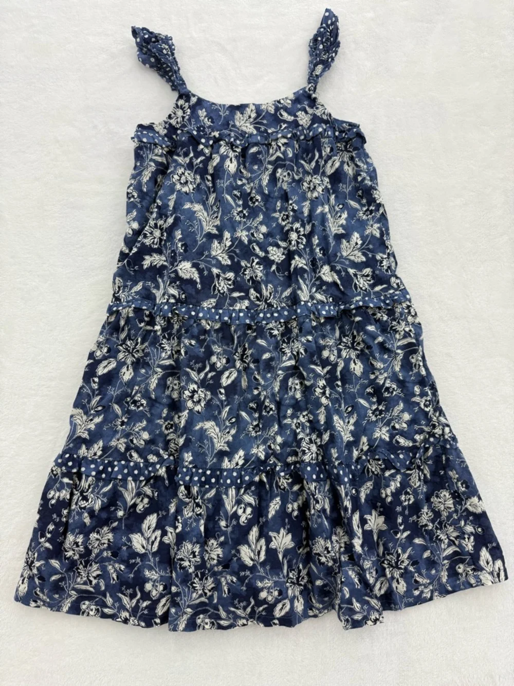 Gap Kids Blue Floral And Polka Dot Maxi Ruffle Dress Size Small